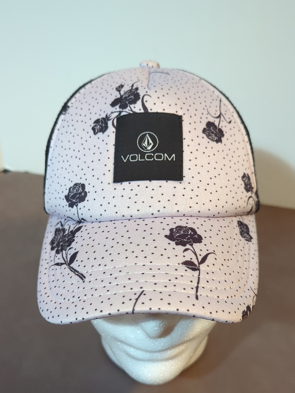 Volcom Polka Dot Black Rose Women's Trucker Style Hat Cap Adjustable Genuine